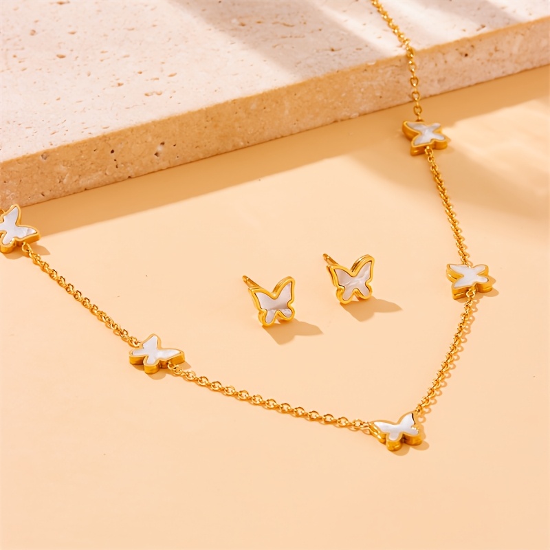 Women's 304 Stainless Steel High-Quality Butterfly Necklace Earring Set